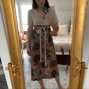 Betsy Lauren linen blend floral midi dress with shoulder pads